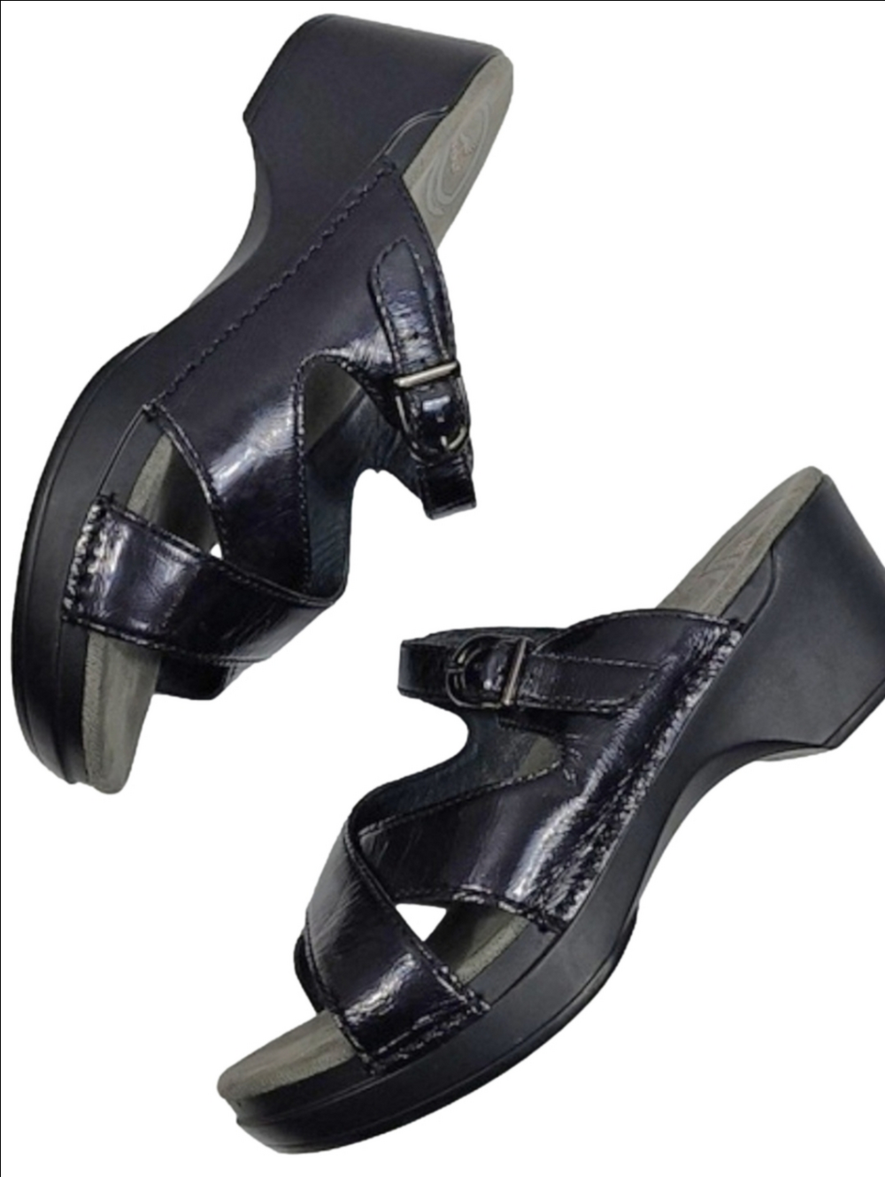 Dansko Sela Patent Leather Cross Strap Open Toe Slip On Comfort Clog Sandal